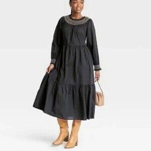 UNIVERSAL Thread Tiered Dress Balloon Long Sleeve Smocked Pullover Dress Size M